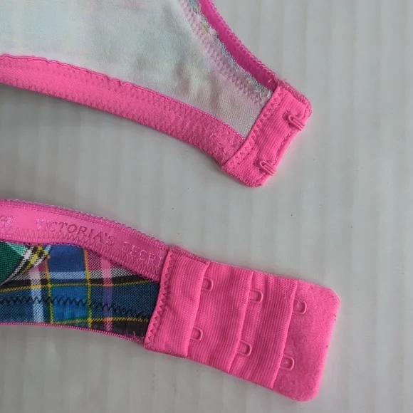 Victoria's Secret Underwire Lined Perfect Coverage Plaid Bra 36C Pink Green - Picture 6 of 16